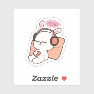 Cute Bunny “Relax” Sticker | Calm & Cozy Aesthetic Klistermärken