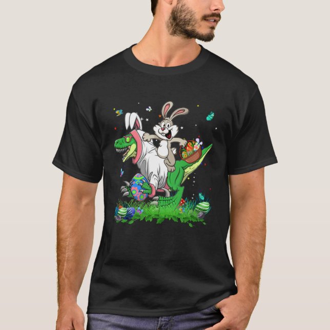 Cute Bunny Ride Rex Dinosaur Easter Eggs Easter Da T Shirt (Framsida)
