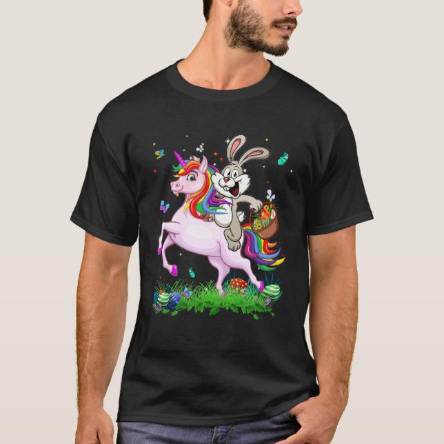 Cute Bunny Ride Unicorn Easter Eggs Easter Day Kid T Shirt (Framsida)