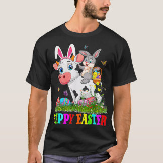Cute Bunny Riding Cow Påskägg Cute Rabbit Easte T Shirt