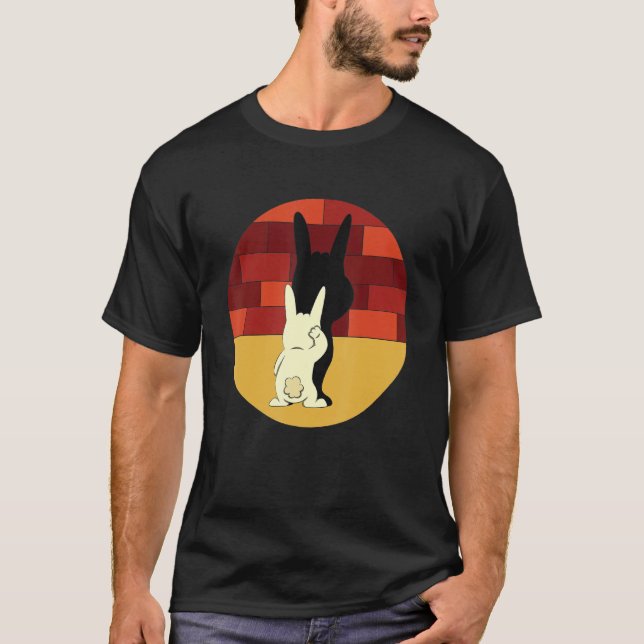 Cute Bunny Rockstar Shadow Illusion Humor T Shirt (Framsida)