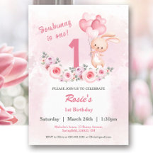Cute Bunny Rosa 1:a födelsedag Blommigt