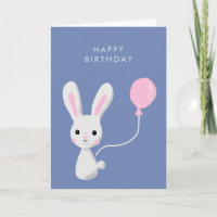 Cute Bunny Rosa Balloon Grattis på födelsedagen