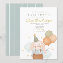 Cute Bunny Rosa & Baloons Cloud Baby Shower
