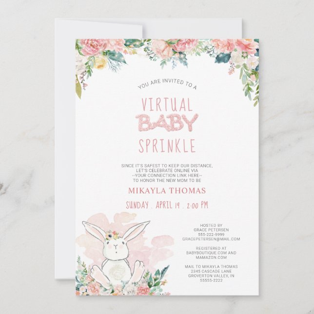 Cute Bunny Rosa Blommigt Fairy Ljus Baby Sprinkle (Framsida)