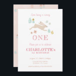 Cute Bunny Rosa Blommigt Kid Girl's First Birthday Inbjudningar<br><div class="desc">Storlek: 5 tum x 7 tum</div>