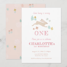 Cute Bunny Rosa Blommigt Kid Girl's First Birthday