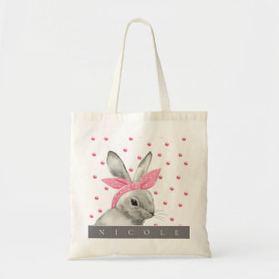 Cute Bunny Rosa Bow Personlig Tygkasse