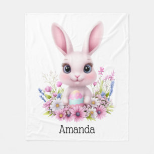 Cute Bunny Rosa Flowers med Påskägg Fleecefilt