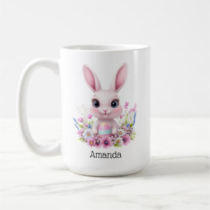 Cute Bunny Rosa Flowers med Påskägg Kaffemugg