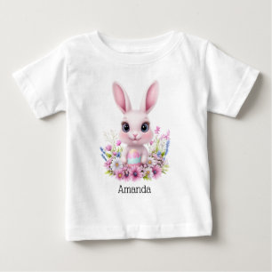 Cute Bunny Rosa Flowers med Påskägg T Shirt
