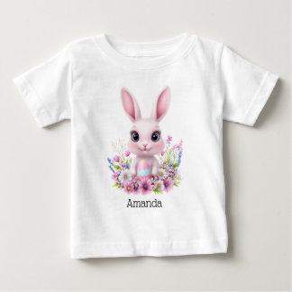 Cute Bunny Rosa Flowers med Påskägg T Shirt