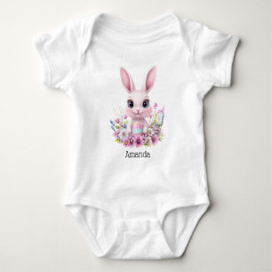 Cute Bunny Rosa Flowers med Påskägg T Shirt