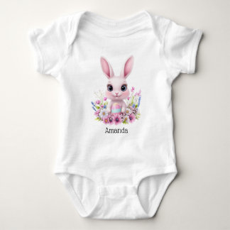 Cute Bunny Rosa Flowers med Påskägg T Shirt