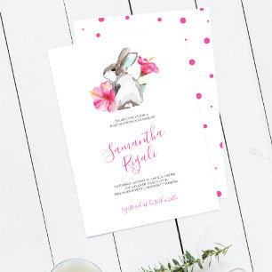 Cute Bunny Rosa Girl Baby Shower Inbjudningar