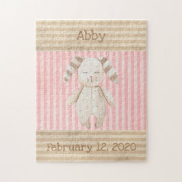 Cute Bunny Rosa Girl Girl Keepsaké Birth Stats Pussel