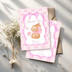 Cute Bunny rosa-gräns-flickors babydusch Tack Kort