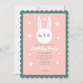 Cute Bunny Rosa Grönt Lila Stars Birthday Inbjudningar
