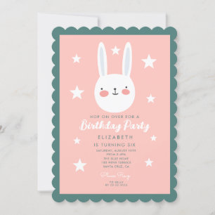 Cute Bunny Rosa Grönt Lila Stars Birthday Inbjudningar