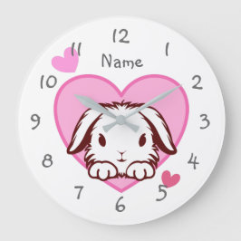 Cute Bunny Rosa Heart Stor Klocka