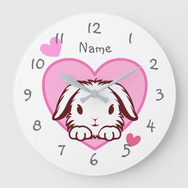Cute Bunny Rosa Heart Stor Klocka (Framsida)