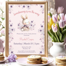Cute Bunny Rosa Lila Blommigt Girl Baby Shower