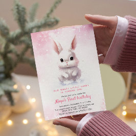 Cute Bunny Rosa Winter Anpassningsbar Födelsedagsf Inbjudningar