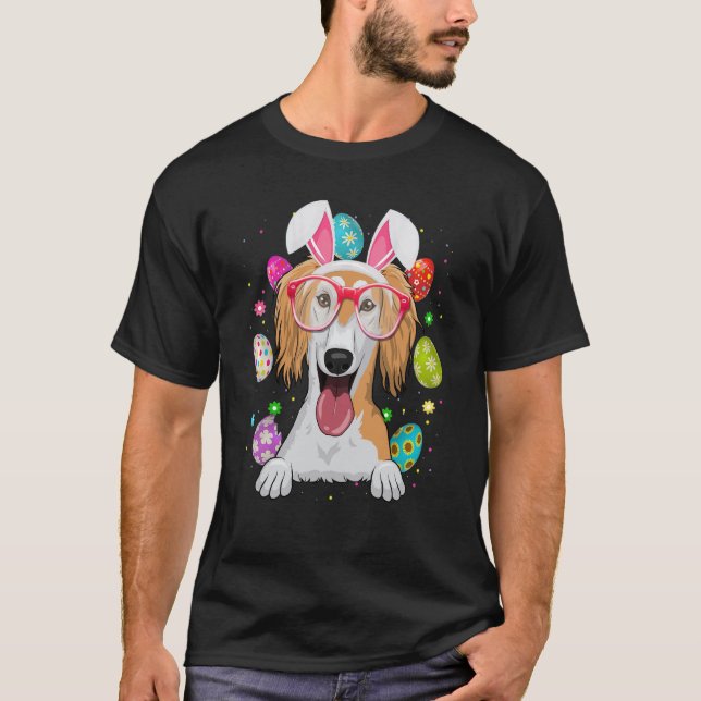 Cute Bunny Saluki Dog Face Easter Eggs Easter Day T Shirt (Framsida)