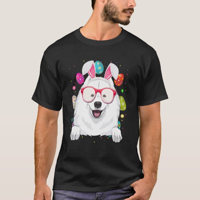 Cute Bunny Samoyed Hund Ansikte Påskägg Påsk-dagen T Shirt (Framsida)