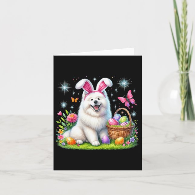 Cute Bunny Samoyed Hund Påskägg Basket Påsk D Kort (Framsida)