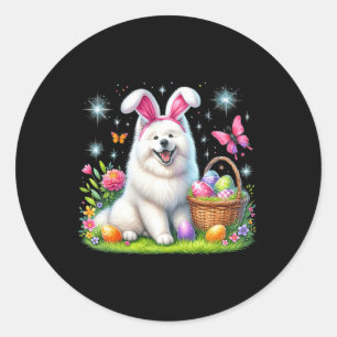 Cute Bunny Samoyed Hund Påskägg Basket Påsk D Runt Klistermärke