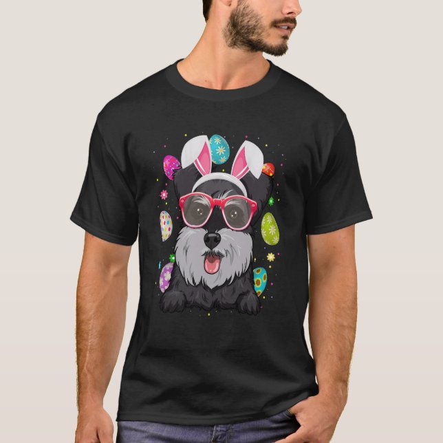 Cute Bunny Schnauzer Hund Ansikte Påskägg Påsk D T Shirt (Framsida)
