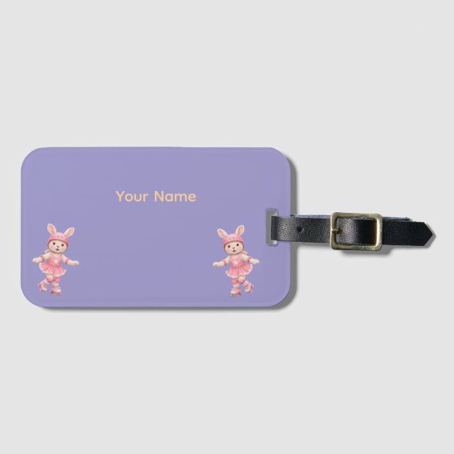 Cute Bunny School Name Label – Kids Back to School Bagagebricka (Framsida horisontal)