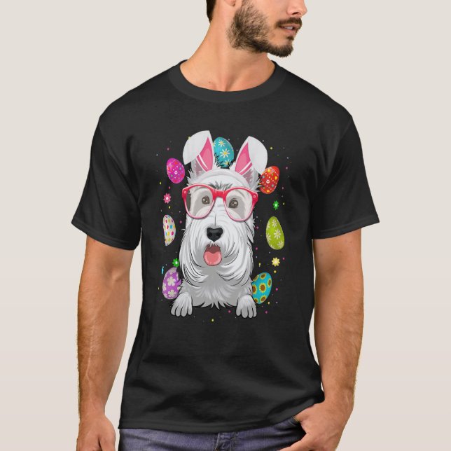 Cute Bunny Scottish Terrier Dog Face Easter Eggs E T Shirt (Framsida)