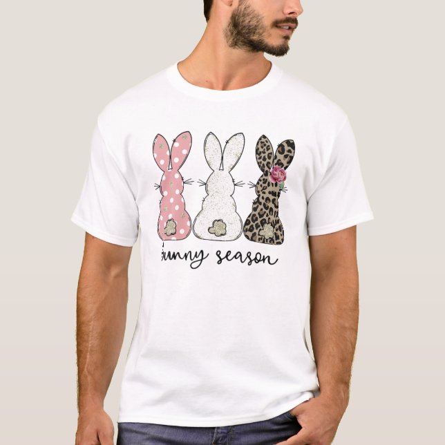 Cute Bunny Season Rosa Leopard White Rabbit Påsk T Shirt (Framsida)
