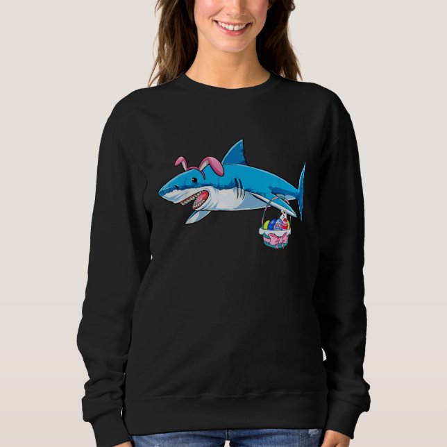 Cute Bunny Shark with Easter Basket and Bunny Happ T Shirt (Framsida)