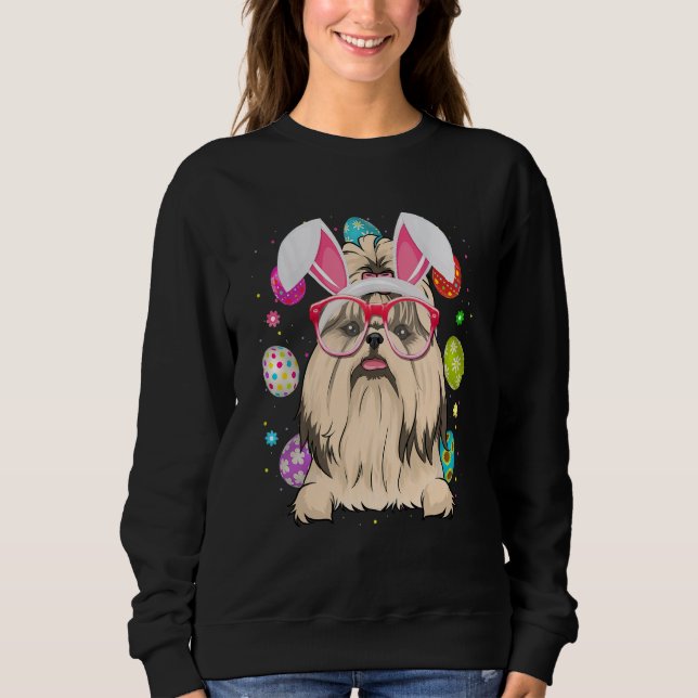 Cute Bunny Shih Tzu Dog Face Easter Eggs Easter Da T Shirt (Framsida)