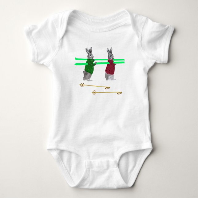 Cute Bunny Ski Illustration T Shirt (Framsida)