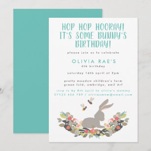 Cute Bunny Skutt Skutt Hooray Barns födelsedag Inbjudningar
