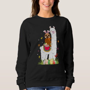 Cute Bunny Sloth Riding Llama Eggs Basket Lycklig T Shirt
