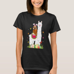 Cute Bunny Sloth Riding Llama Eggs Basket Lycklig T Shirt