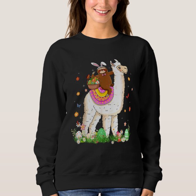 Cute Bunny Sloth Riding Llama Eggs Basket Lycklig  T Shirt (Framsida)