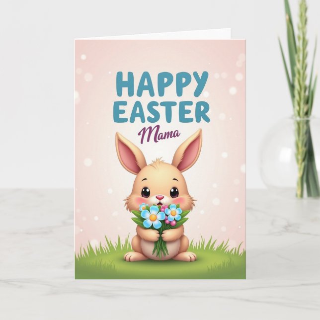 Cute Bunny Spring Bouquet Card Kort (Framsida)