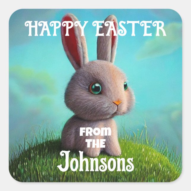 Cute Bunny Square-fästare Fyrkantigt Klistermärke (Framsida)