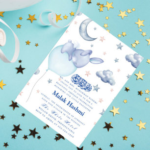 Cute Bunny & Star Pojke Islamic Aqiqa Aqeeqa Inbjudningar