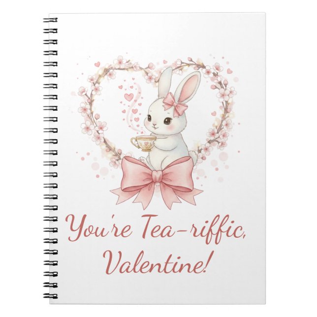 Cute Bunny Tea-riffic Valentine Spiral Notebook Anteckningsbok (Framsidan)