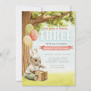 Cute Bunny Tredje födelsedag-inbjudan Inbjudningar
