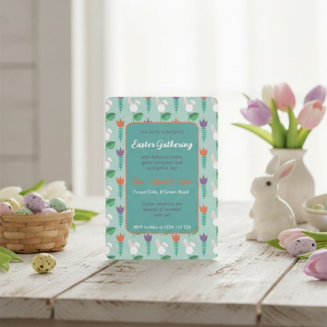 Cute Bunny & Tulip Easter Gathering Invitation  Inbjudningar (Skapare uppladdad)