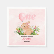 Cute Bunny Turns One Rosa Girls 1:a födelsedag