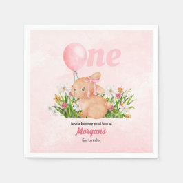 Cute Bunny Turns One Rosa Girls 1:a födelsedag Pappersservett